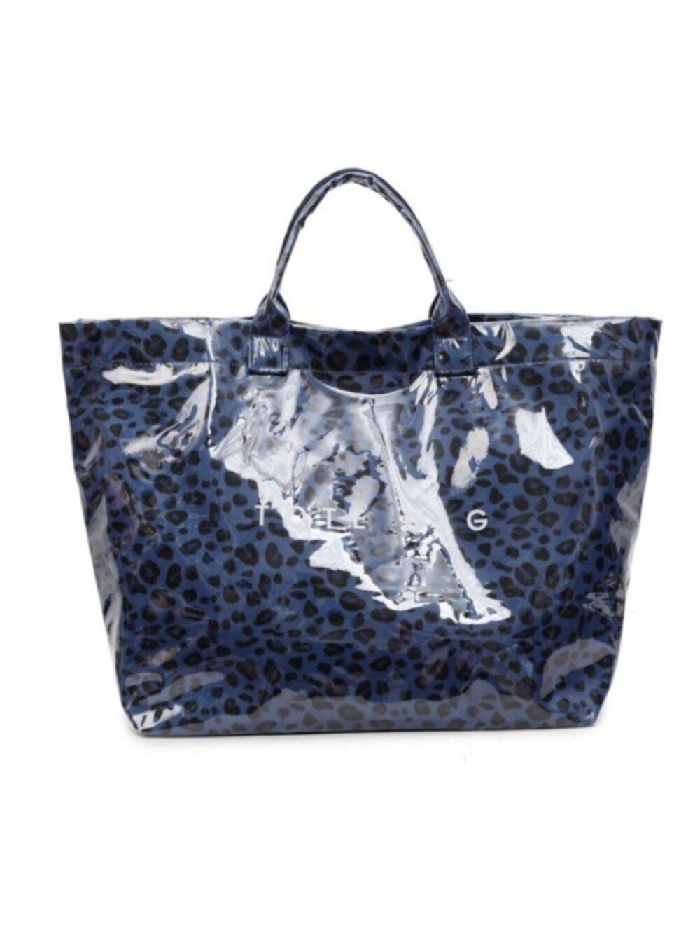 Large Blue Animal Print Patent Jelly Tote Bag Waterproof Shoulder Handbag Purse